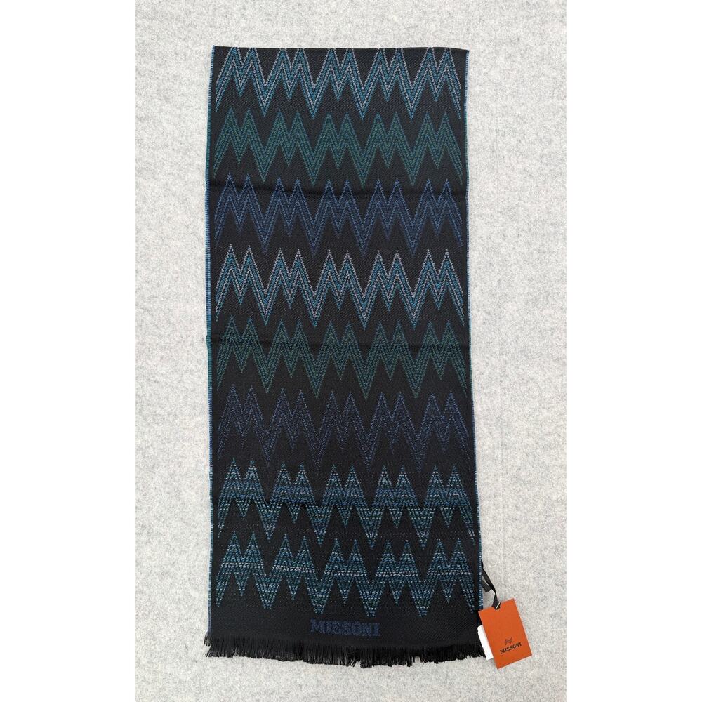 NWT Missoni Unisex Black & Blue Chevron Classic Scarf One Size